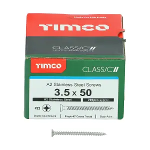 TIMCO Classic Multi-Purpose Countersunk A2 Stainless Steel Woodcrews - 3.5 x 50 (200pcs)