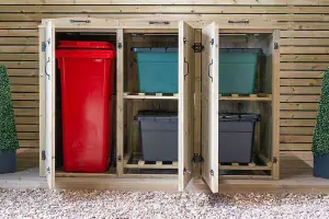 1 Wheelie Bin/4 Recycle Box Store - L80.4 x W192 x H120 cm - Timber