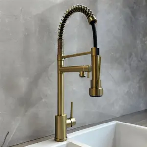 Liquida GR267BR Brushed Brass Kitchen Tap With Swivel Spout & Directional Spray