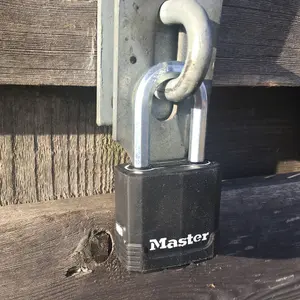 Master Lock Excell Heavy duty Laminated Steel Black Open shackle Padlock (W)49mm