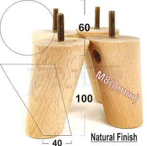 Wood Furniture Feet 100mm High Natural Replacement Furniture Legs Set Of 4 Sofa Chair Stool M8