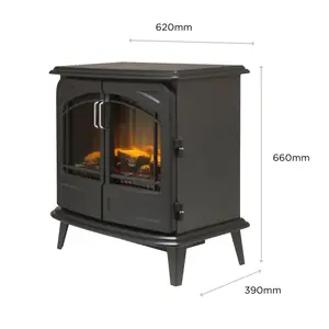 Dimplex Optiflame Stove 2W Matt Black Cast iron effect Electric Stove (H)660mm (W)620mm