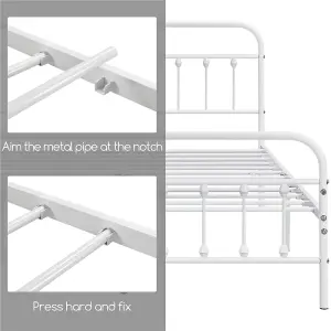 Yaheetech White 5ft King Vintage Metal Bed Frame with High Headboard and Footboard