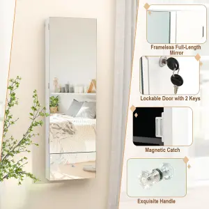 Costway 120cm LED Jewelry Mirror Cabinet Wall Mounted Jewelry Armoire w/ Frameless Mirror