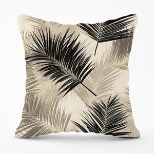 Black And White Tropical Palm Leaves Outdoor Cushion 45cm x 45cm