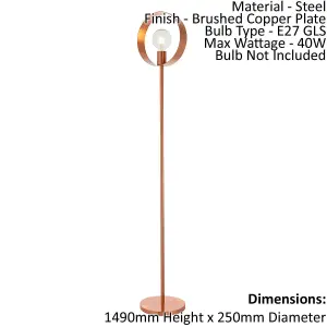 Floor Lamp Light - Brushed Copper Plate - 40W E27 - Complete Standing Lamp