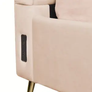 Velvet EU King Size Bed with USB Port Beige MIRIBEL