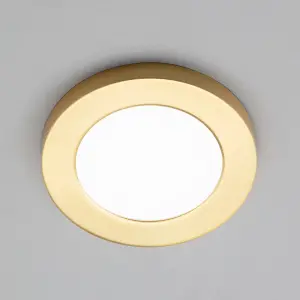 Litecraft Darly Satin Brass 1 Lamp Modern Bathroom 6W LED Flush Ceiling Light