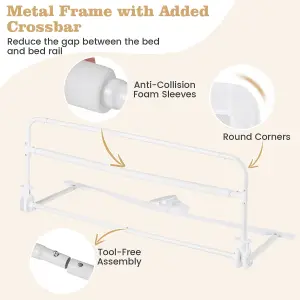 COSTWAY Bed Rail Guard for Toddlers 100CM Foldable Baby Bed Rail w/ Safety Strap