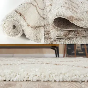 Moroccan Shaggy Ivory Beige Living Room Rug 830