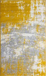 Yellow Ochre Grey Distressed Abstract Living Room Rug 80x150cm