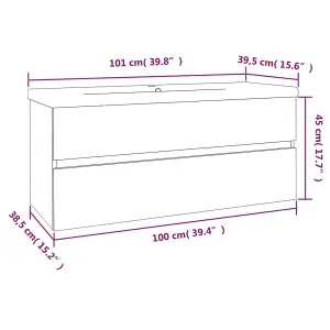 Berkfield Sink Cabinet with Built-in Basin Smoked Oak Engineered Wood