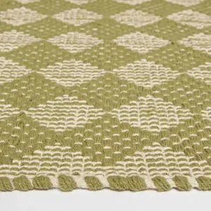 Homescapes Lima Handwoven Green Cotton Textured Rug, 90 x 150 cm