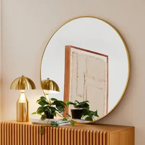 Luvine Round Framed Wall Mounted Accent Mirror Gold / 100" x 100"