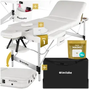 Massage Table Phuket - 3 zones, 70 cm wide, aluminium frame, carry bag & masks - white