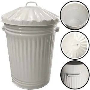 Cream Metal Bin Retro Galvanised Dustbin Vintage Style Steel Bin - 90L