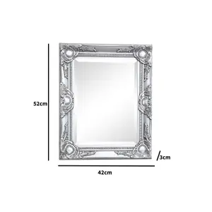 Melody Maison Ornate Silver Wall Mirror with Bevelled Glass 52cm x 42cm