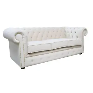 Chesterfield Handmade 3 Seater Sofa Passion Ivory Velvet Fabric In Classic Style