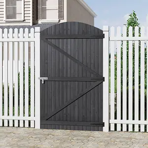 Grey Semi Braced Arch Top Strong Wooden Garden Gate with Latch H 180cm x W 105cm