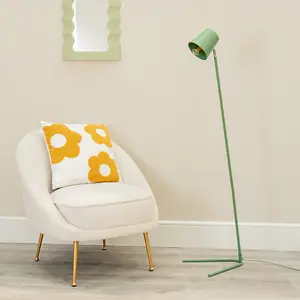 ValueLights Lark Sage Green Metal Task Slimline Floor Lamp and LED Bulb