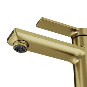 GoodHome Akita Medium Satin Brass effect Round Basin Mixer Tap