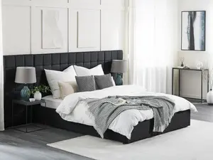 Fabric EU King Size Bed with Storage Grey MILLAU