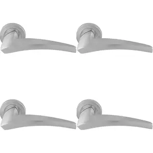 4 PACK - Premium Elegant Curve Door Handle Set - Satin Chrome Bar Lever on Round Rose