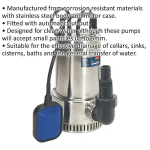 Submersible Stainless Steel Clean Water Pump - 250L/Min - Automatic Cut-Out