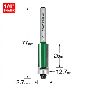 Trend C205X1/4TC 1/4" Bearing Guided Three Flute Trimmer 12.7mm 25mm Router Bit