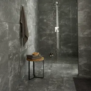 Shaded slate Anthracite Matt Porcelain Indoor Wall & floor Tile, Pack of 6, (L)300mm (W)600mm