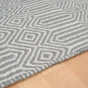 Silver Geometric Handmade Luxurious Modern Wool Easy To Clean Rug Dining Room Bedroom And Living Room-66 X 200cm (Runner)