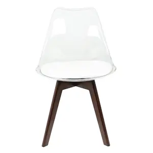 Soho Clear and White Plastic Dining Chair with Squared Dark Wood Legs