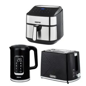 Geepas 1.7L Digital Electric Kettle 2 Slice Bread Toaster & 7.5L Digital Air Fryer Combo Kitchen Set