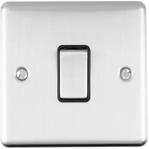 2 PACK 1 Gang Single INTERMEDIATE Light Switch SATIN STEEL & Black 10A Rocker