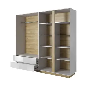 Arco Contemporary 4 Hinged Door Wardrobe 7 Shelves 2 Drawers 1 Rail White Gloss (H)2040mm (W)2200mm (D)540mm