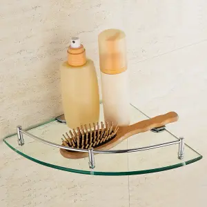 Silver Tempered Glass Wall Mounted Bathroom Corner Shelf 20 cm