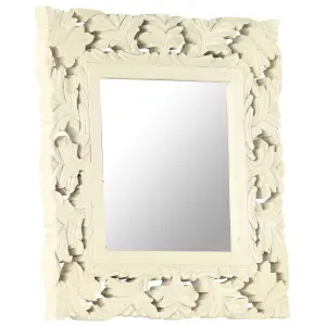 Berkfield Hand Carved Mirror White 50x50 cm Solid Mango Wood