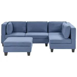 Corner Sofa with Ottoman UNSTAD Blue Fabric Left Hand