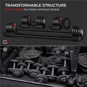 Yaheetech 3-in-1 18KG Quick-Adjust Dumbbell Weight Set with Anti Slip Handle