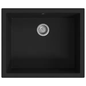 Berkfield Kitchen Sink with Overflow Hole Black Granite