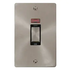 Flat Plate Satin / Brushed Chrome 2 Gang Ingot Size 45A Switch With Neon - Black Trim - SE Home