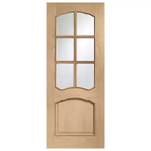 Internal Riviera Oak Clear Bevelled Glass and Raised Mouldings Door 2040 x 726 x 40mm