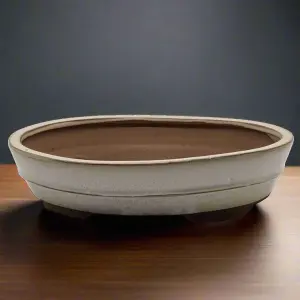 31cm Glazed Bonsai Pot - Oval - 31cm x 24cm x 7cm - White