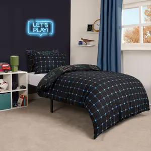 Gaming Duvet Cover Bedding Set Kids Reversible Quilt, Black - Single