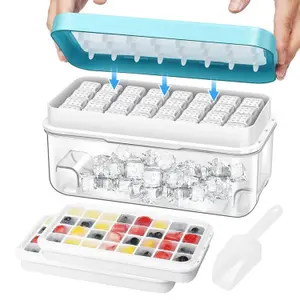 Ice Cube Tray - Cube Ice Ice Trays with Lid & Bin for Freezer - Mini Ice Cube Maker - 64pcs Easy Ice Cube Removal