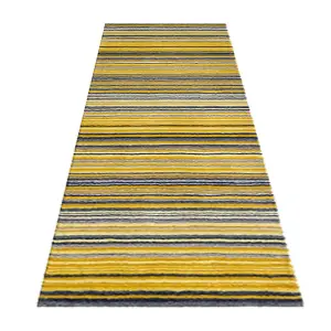 Handmade Easy to Clean Modern Striped Yellow Wool Living Room Bedroom Rug-200cm X 285cm