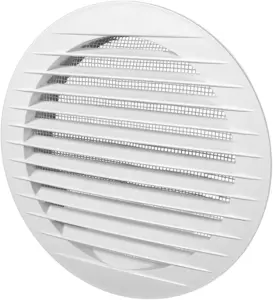 Circular White Ventilation Grille with Flyscreen Round 100mm or 4 inch Spigot - Vent Cover for Bathroom/ Kitchen - Louvered Grill