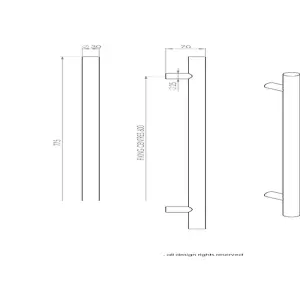 2x Straight T Bar Pull Handle 775 x 30mm 600mm Fixing Centres Satin Steel