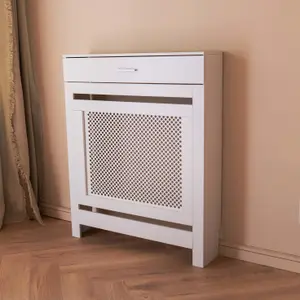 White Radiator Cover With Storage Draw - Small