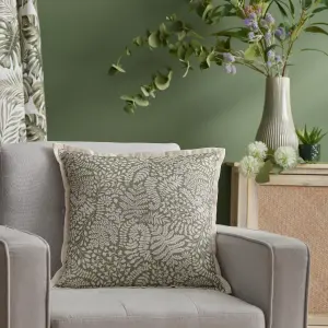 Gallery™ Natural & Olive Green Leaves Indoor Cushion (L)45cm x (W)45cm